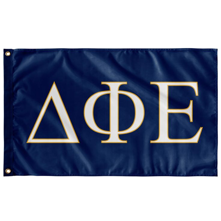 a blue and white flag with the letters ape on it's front side