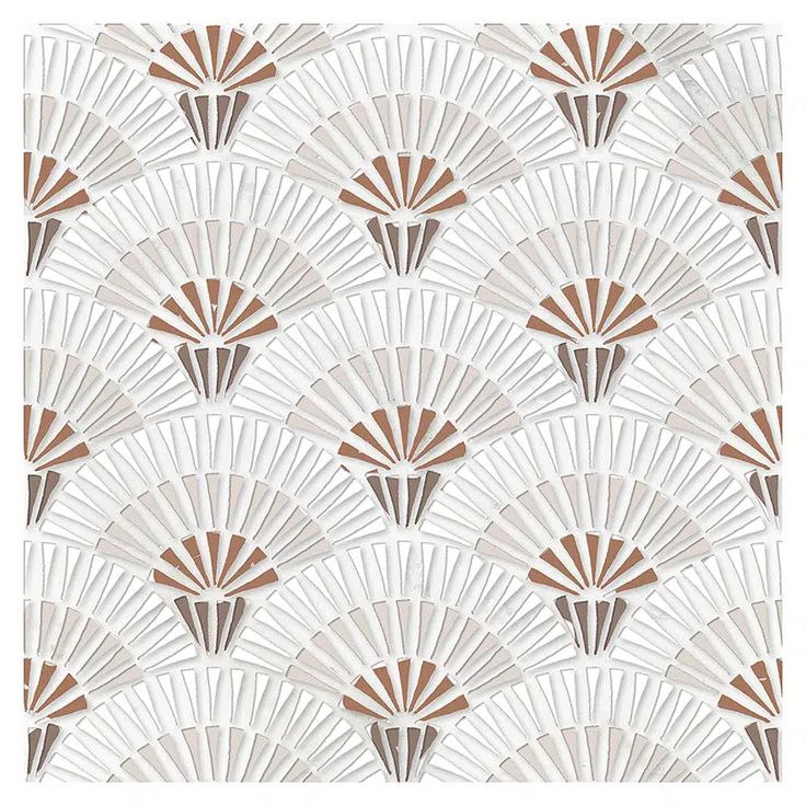 a white and brown wallpaper with fan design