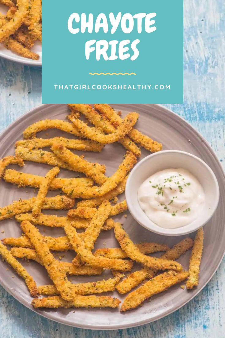 Chayote Fries on a grey plate with a bowl of mayonnaise for dipping. Air Fry Radish Chips, Stuffed Chayote Recipes, Keto Chayote Recipes, Low Carb Chayote Recipes, How To Cook Chayote Squash, Chayote And Chicken Recipes, Chayote Recipes, Squash Fries, Plant Based Desserts