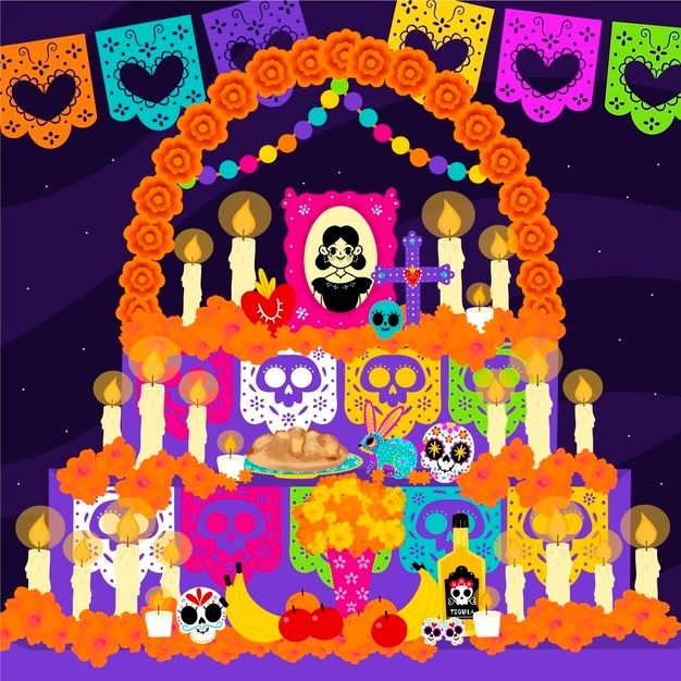 a cake with candles and skulls on it in front of a sign that says happy halloween