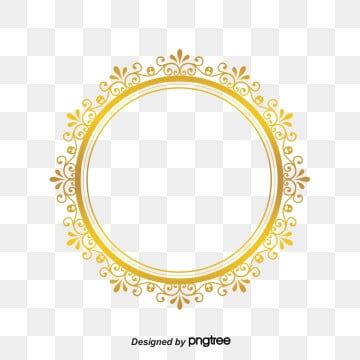 a golden circle frame with an elegant pattern on the bottom, in gold and white