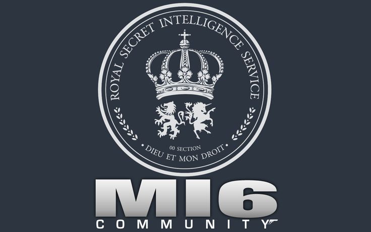 the official seal for the international society of england mi6 is shown in white on a black background