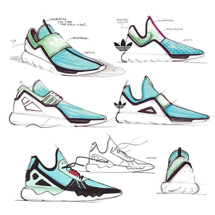 sketches of different sneakers and shoes for the game, including one that is being worn by someone