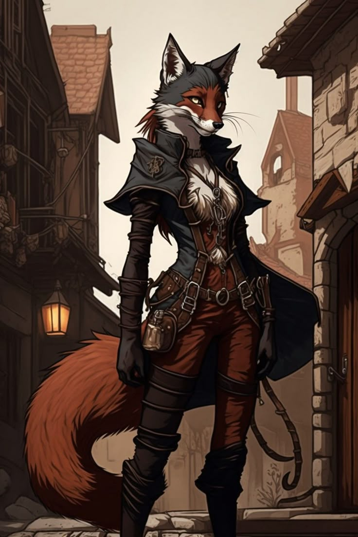 a fox is standing in the middle of an alley