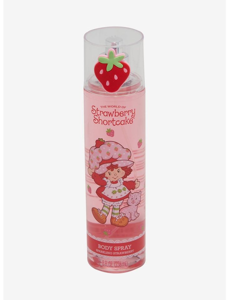 Strawberry Shortcake Strawberry Body Spray | Hot Topic Cheap Stuff For Christmas, Stuff To Want For Christmas, Big Gifts For Christmas, Cute Kawaii Gifts, Strawberry Shortcake Hot Topic, Preppy Items Products, Strawberry Body Oil, Cute Beauty Products, Cute Things To Have