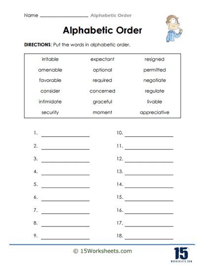 an alphabet order worksheet