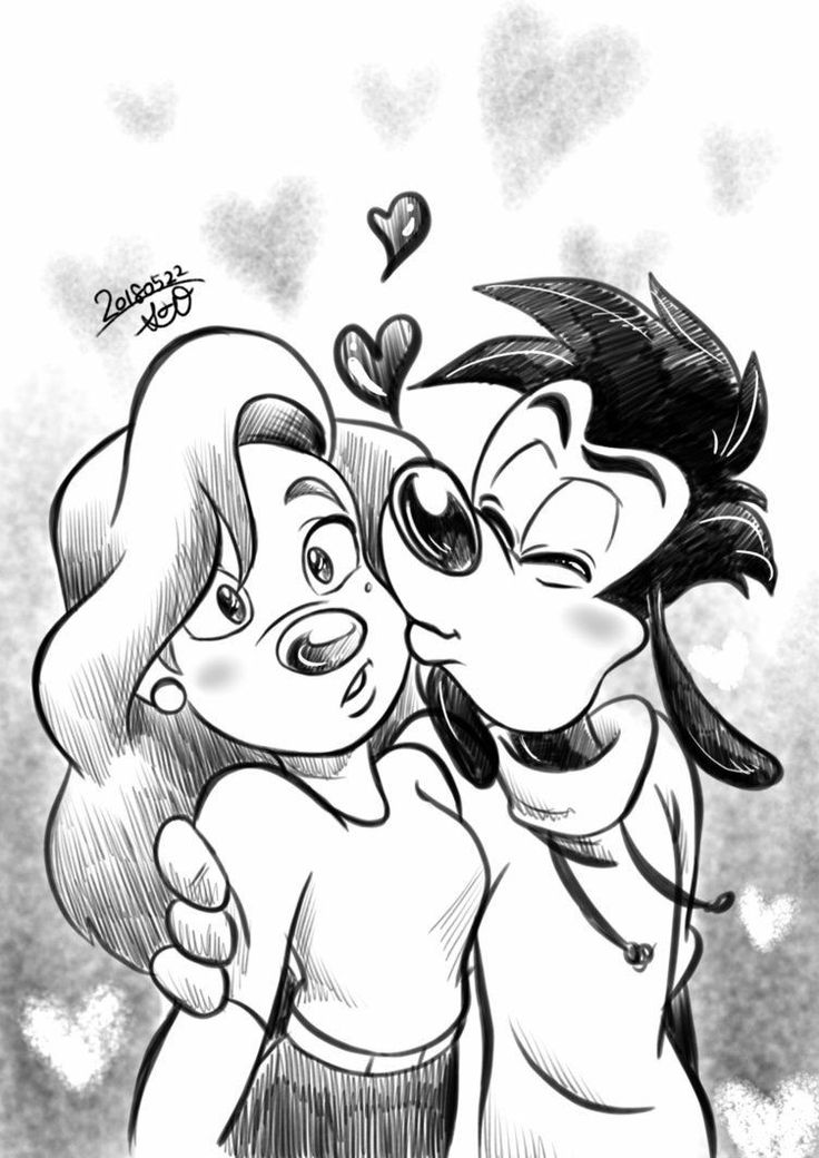 two cartoon characters hugging each other in black and white