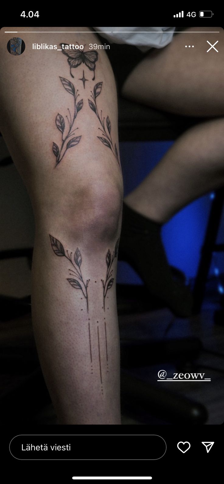 a woman's leg with tattoos on it, and the word love written in black ink