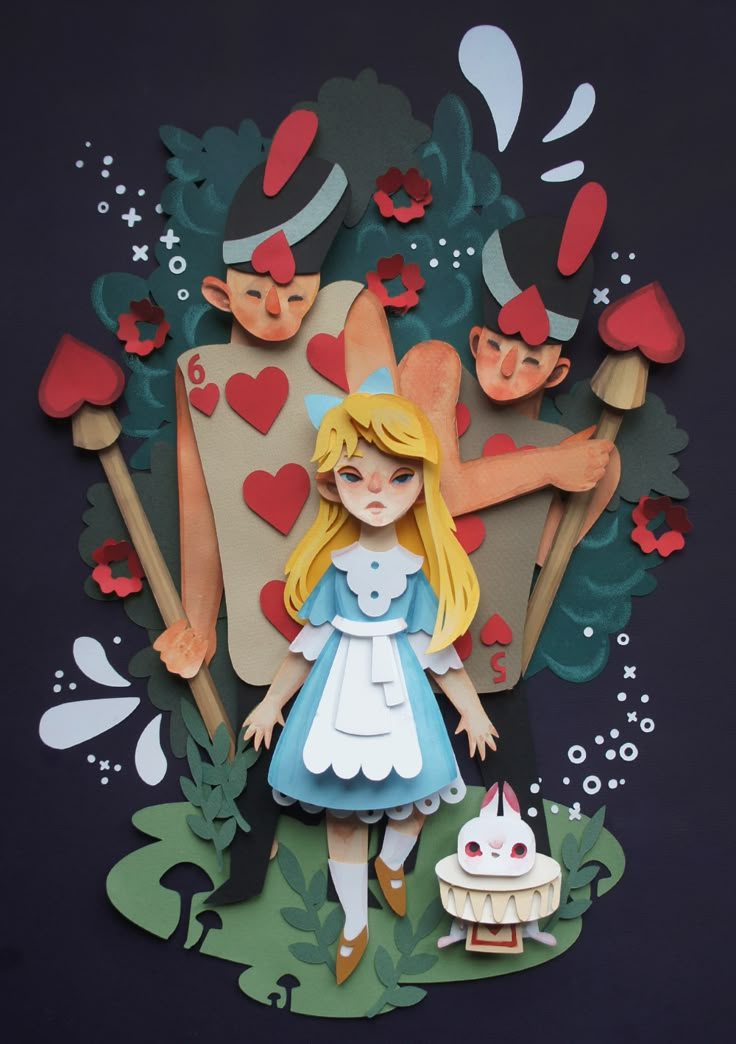 a paper cut out of alice and the wonderlands with an image of two people