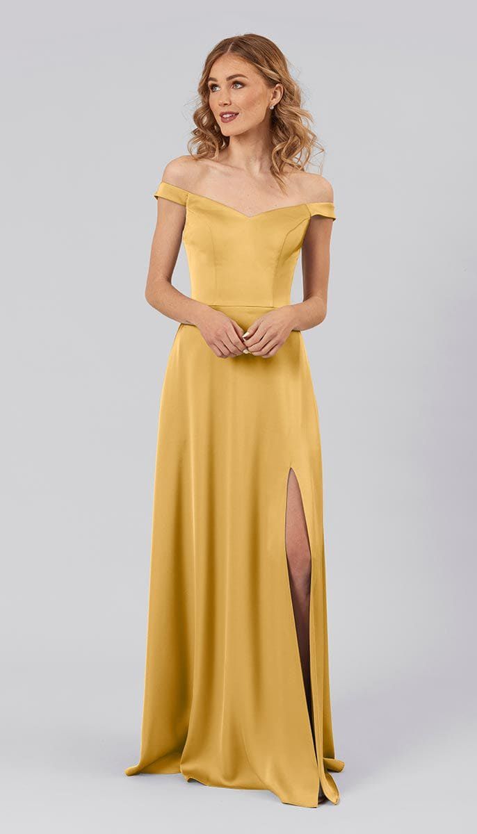 Kennedy Blue Arwen Bridesmaid Dress - Kennedy Blue Satin Bridesmaid Dress, Yellow Bridesmaid Dresses, Satin Bridesmaid Dresses, Flowing Skirt, Dress Zipper, Satin Material, Mellow Yellow, Flowy Skirt, Classic Dress