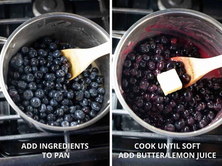 two pictures showing how to make blueberry sauce