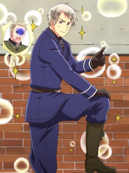 an anime character is standing in front of a brick wall with bubbles coming out of it