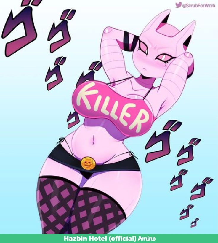 a drawing of a woman in tights holding a pink sign with the word killer on it