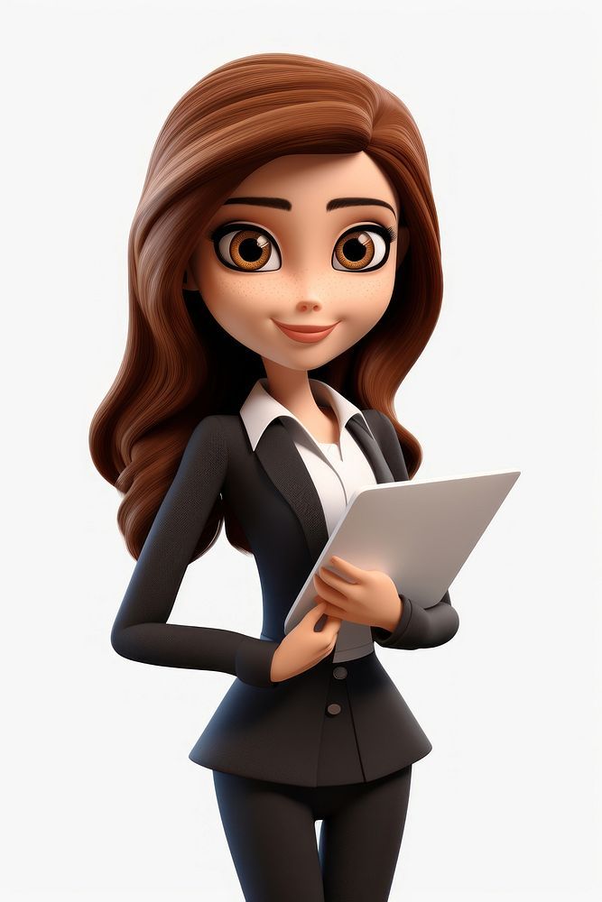 a cartoon woman in business attire holding a laptop and looking at the camera with an angry look on her face