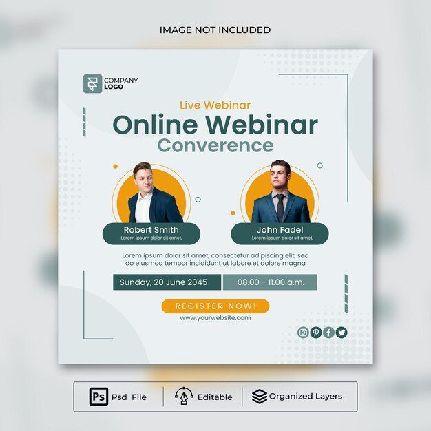 a flyer for an online webinar conference with two men on the front and back