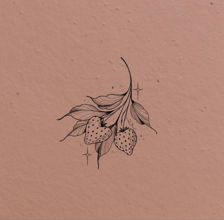 a drawing of strawberries on a pink background