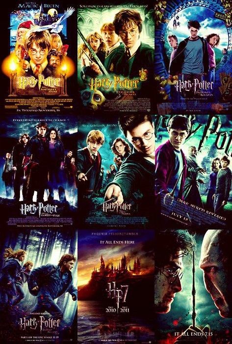 the harry potter movie poster is shown in this image, it's all different colors and