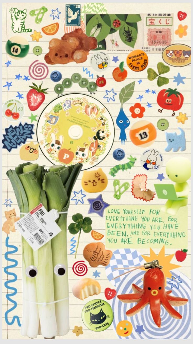 a poster with some vegetables and stickers on it