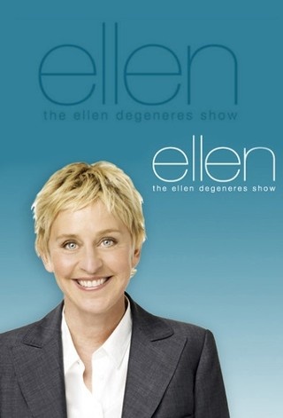 ellen the ellen degeneres show poster with a woman in a suit and white shirt