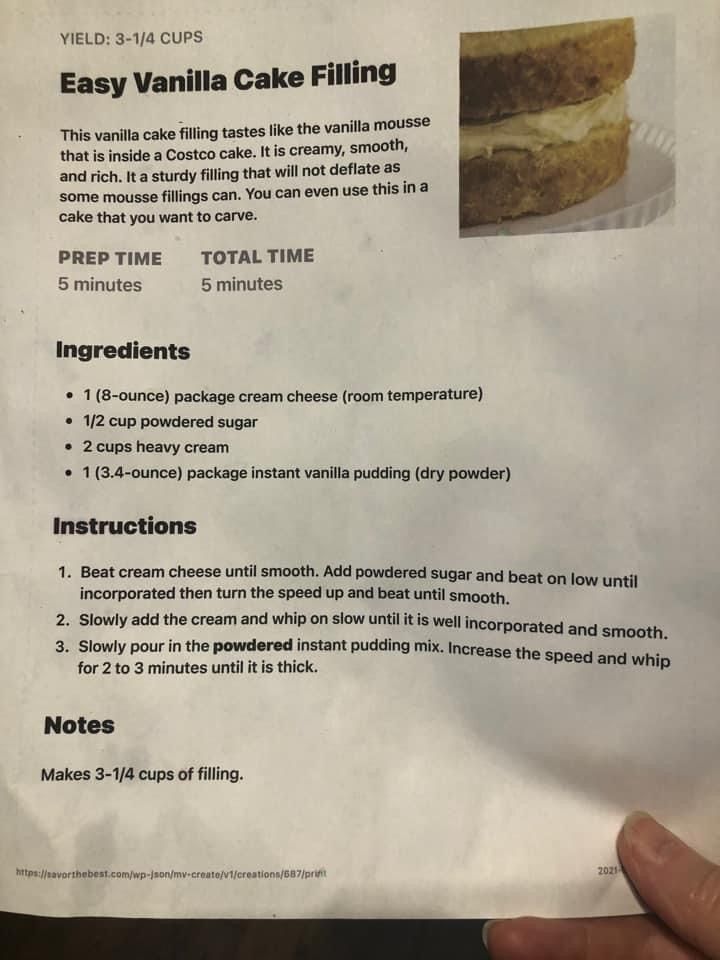 the menu for an easy vanilla cake filling