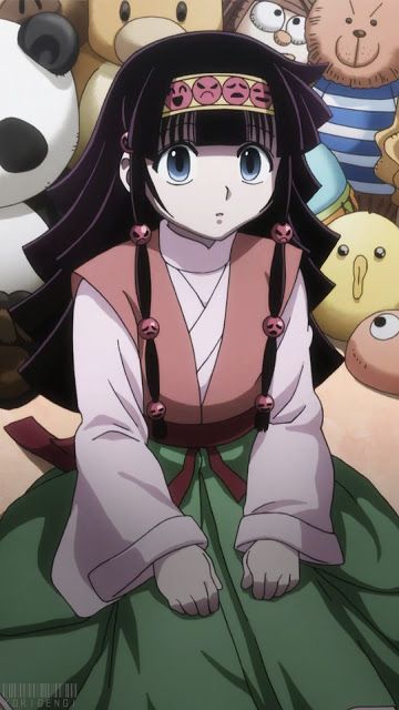 an anime character sitting on the ground surrounded by stuffed animals