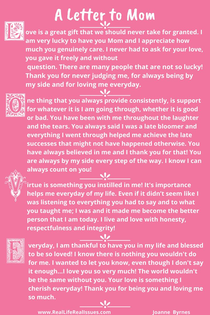 a letter to mom on pink background