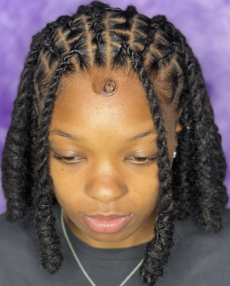 Cute Easy Dread Hairstyles, Loc Styles Women Medium, Retwist Locs Style Half Up Half Down, Cross Cross Loc Style, Rope Twist Microlocs, Picture Day Loc Styles, Dreadlock Two Strand Twist Styles, Flat Barrel Twist Locs, First Day Of School Loc Styles