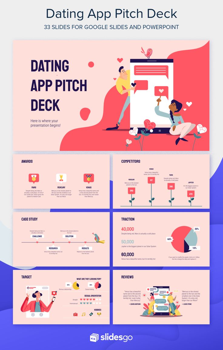 the landing page for dating app pitch deck