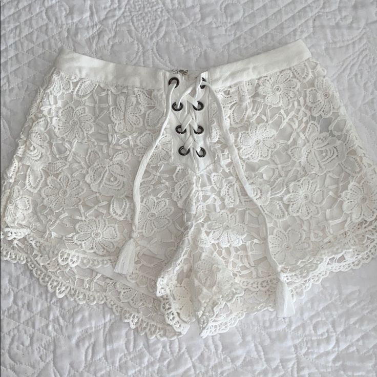 These Shorts Are Brand New And Never Worn. They Have A Beautiful Lace Detail And Have Lace Up On The Front Of The Shorts. They Have A Zipper In The Back For Adjustment. They Are Comfortable And Not See Through At All. Forever 21 Shorts For Summer Day Out, Forever 21 Spring Vacation Shorts, Forever 21 Bottoms With Built-in Shorts For Vacation, Vacation Bottoms With Built-in Shorts By Forever 21, Forever 21 Bottoms With Built-in Shorts For Summer, Forever 21 High-waisted Shorts For Beach, Forever 21 High-waisted Beach Shorts, Forever 21 High Waist Bottoms For Vacation, Forever 21 High-waist Bottoms For Vacation