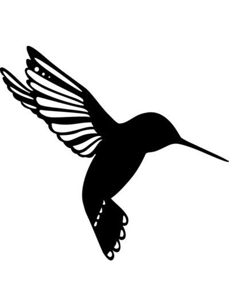 a black and white silhouette of a hummingbird flying in the air with its wings spread