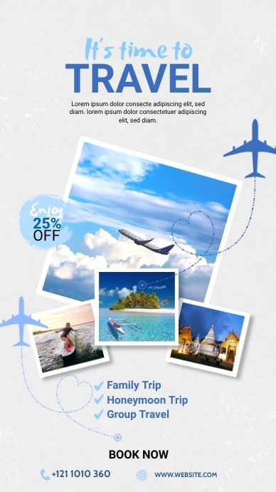 an advertisement for a travel company with images of people in the sky and planes flying over them