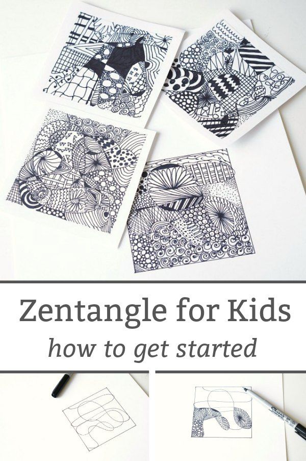 the instructions for how to get started with pictures and text that reads,'zentangle for kids how to get started '