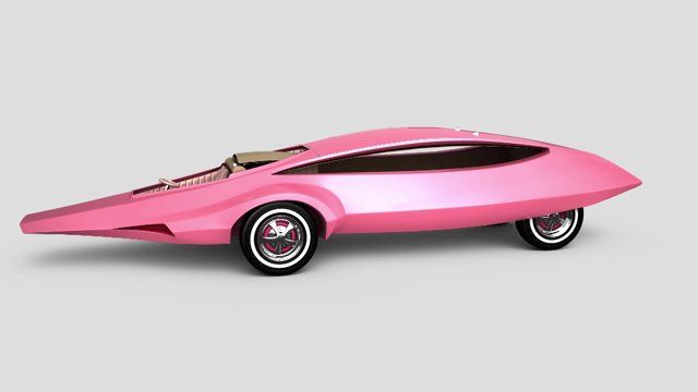 a pink car is shown on a gray background