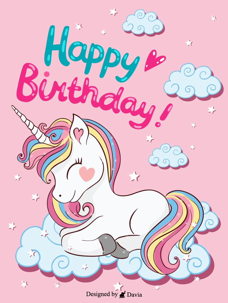 a unicorn birthday card with the words happy birthday on it