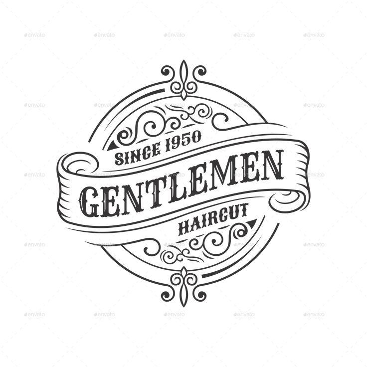 the gentlemen haircut logo is shown in black and white, with an ornate frame around it