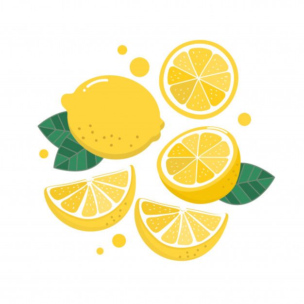 lemons with leaves and dots on a white background