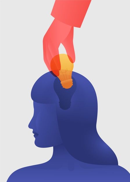 a person's head is shown with an orange light coming out of their brain