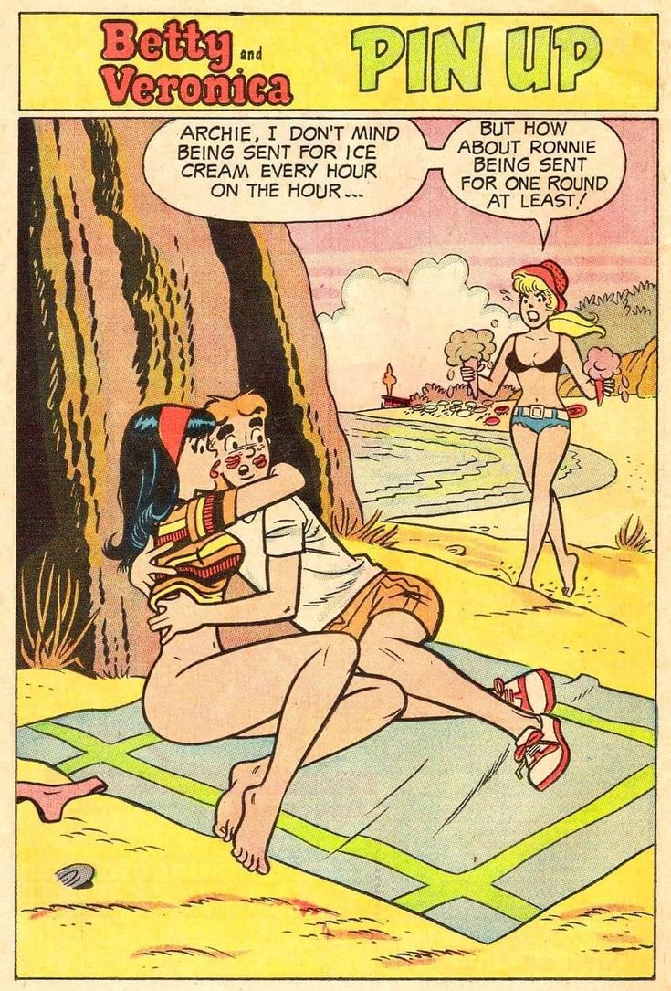 an old comic strip with two women on the beach