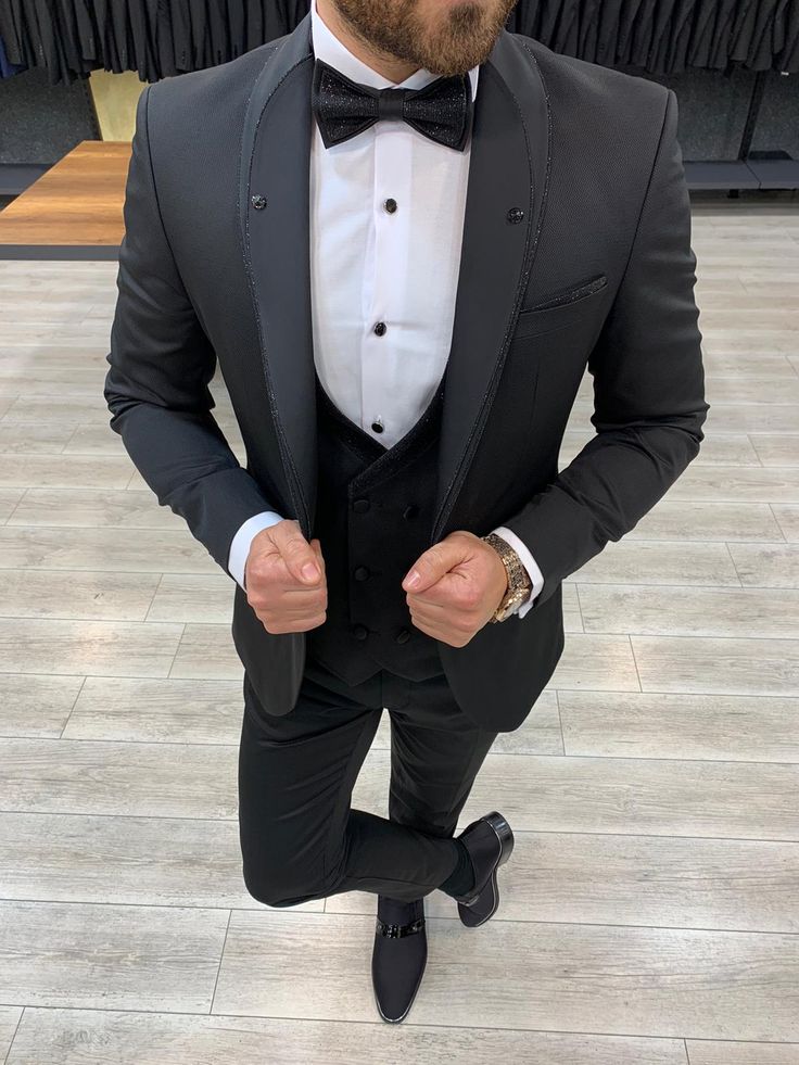 Tailored Black Tuxedo For Winter, Slim Fit Black Tuxedo Outerwear, Black Slim Fit Tuxedo Style Outerwear, Black Fitted Long Sleeve Tuxedo, Black Fitted Suits For Winter, Fitted Black Suits For Winter, Fitted Black Winter Suit, Black Single Button Tuxedo For Winter, Classic Black Winter Tuxedo