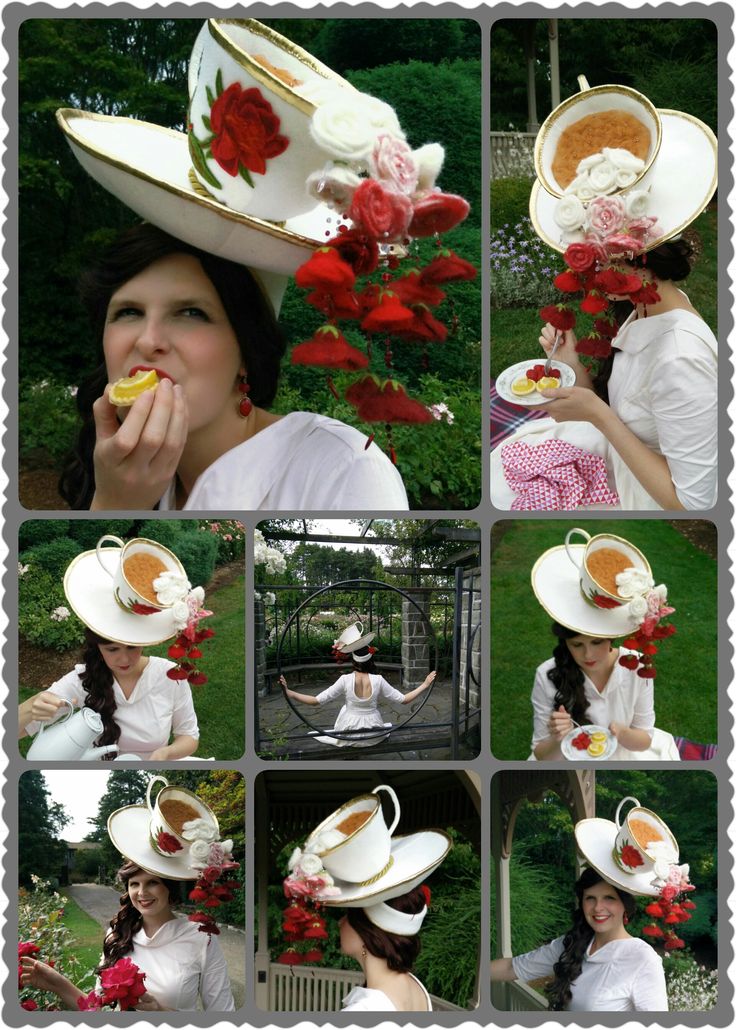 Creative Hats Diy, Creative Hat Ideas, Hat Contest Ideas, Crazy Tea Party Hats, Tea Party Hats Diy, Tea Cup Costume, Whimsical Costume Hats And Headpieces For Cosplay, Formal Costume Hat With Handmade Flowers, Teacup Costume