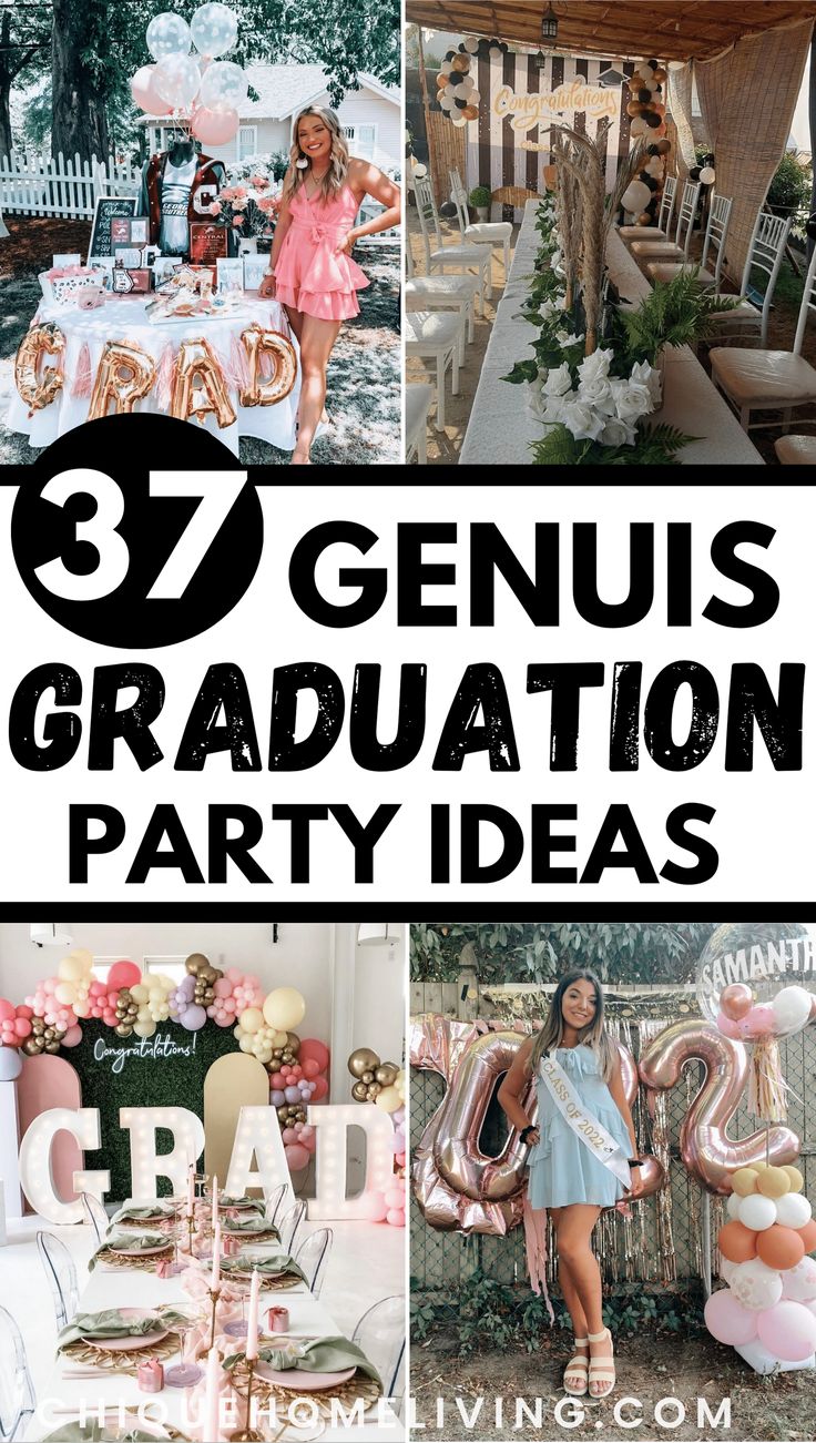 a collage of photos with the words genius graduation party ideas