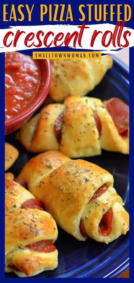 easy pizza stuffed crescent rolls with cheese and pepperoni on them are ready to be eaten