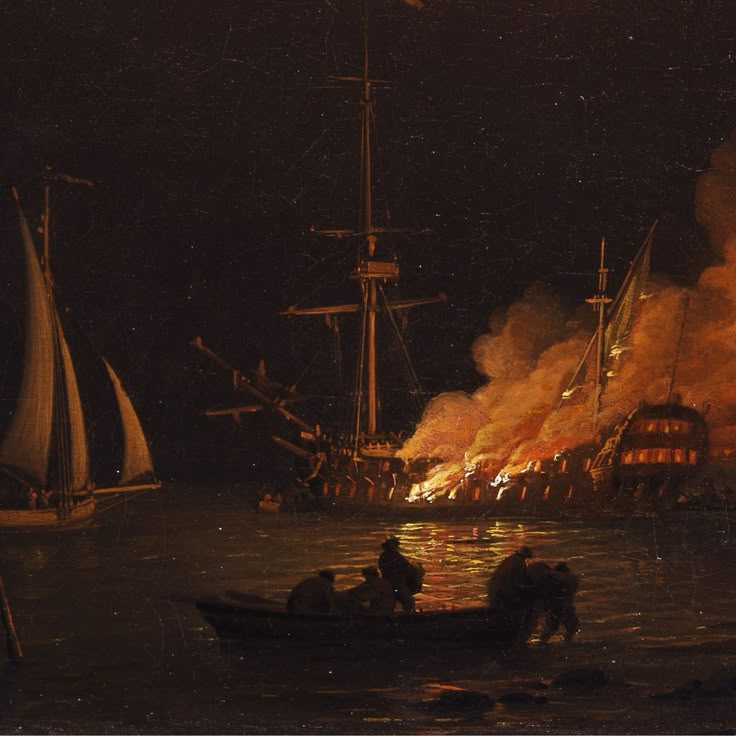 an image of a boat on fire in the water