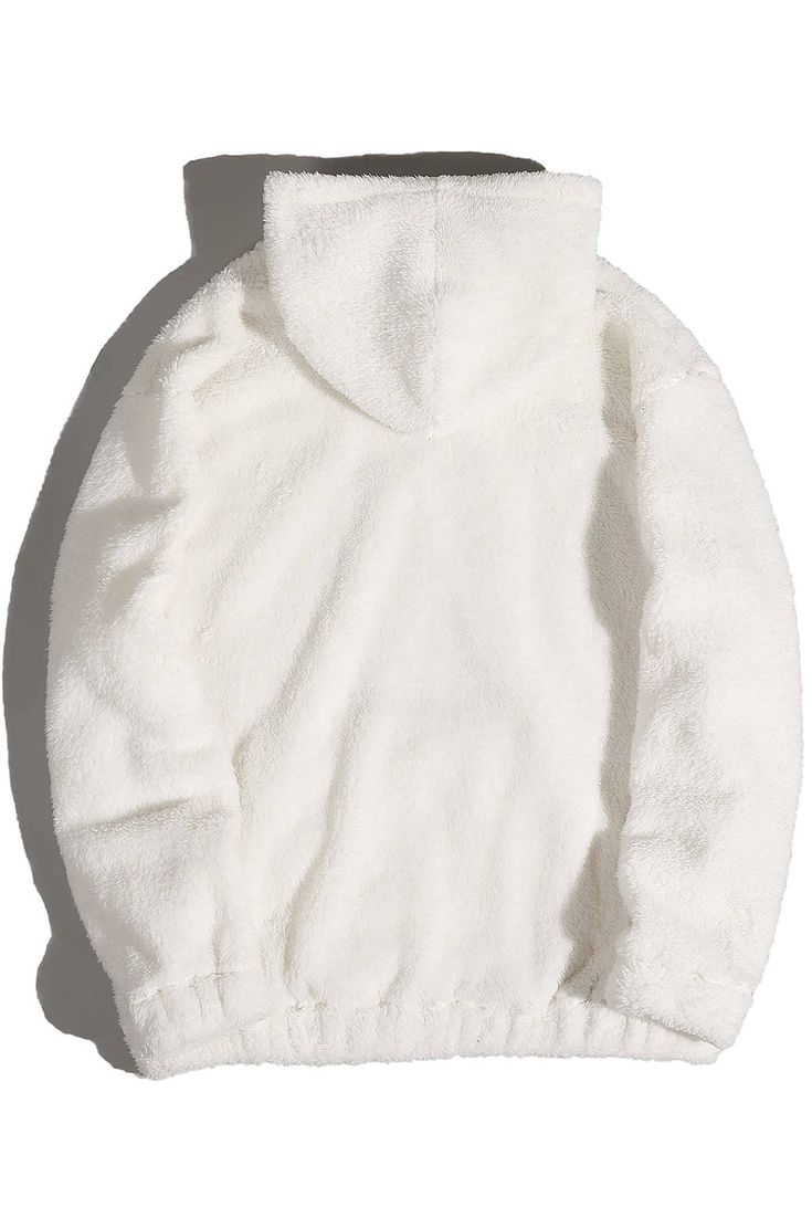 White Letter Embroidered Long Sleeve Men's Sherpa Hoodie White Fleece-lined Hoodie For Streetwear, Cozy White Hooded Jacket For Winter, Cozy White Winter Hooded Jacket, Cozy White Hooded Jacket With Double-lined Hood, White Fleece Sweatshirt For Winter, Cozy Fit Sherpa Sweatshirt For Winter, White Hooded Fleece Jacket With Fleece Lining, White Hooded Hoodie For Cold Weather, Winter White Hoodie With Double-lined Hood