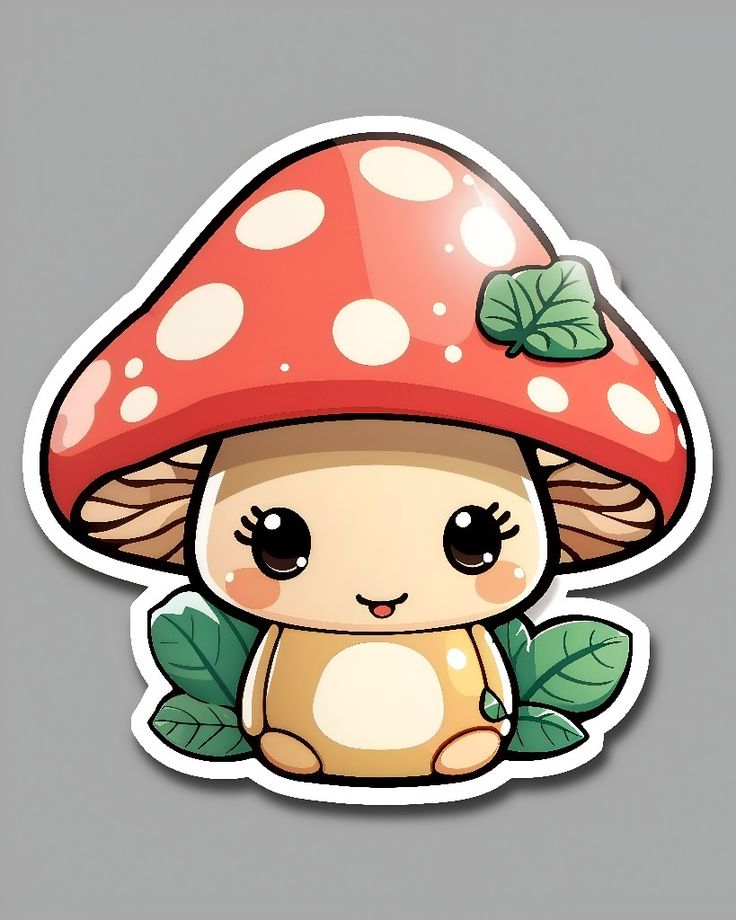 a cute mushroom sticker with leaves on it