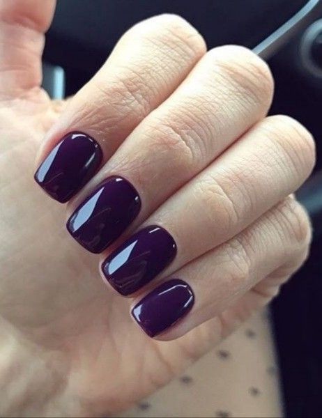 Dark Purple Dip Nails, Short Dark Purple Nails, Plum Colored Nails, Mail Shapes, Sns Nails Colors, Plum Nails, Witchy Nails, Diy Sandals, Purple Nail Polish