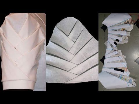 three different images of white cloths folded in strips and stacked on top of each other