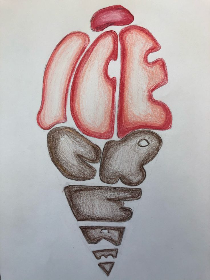 a drawing of the word ice cream on paper