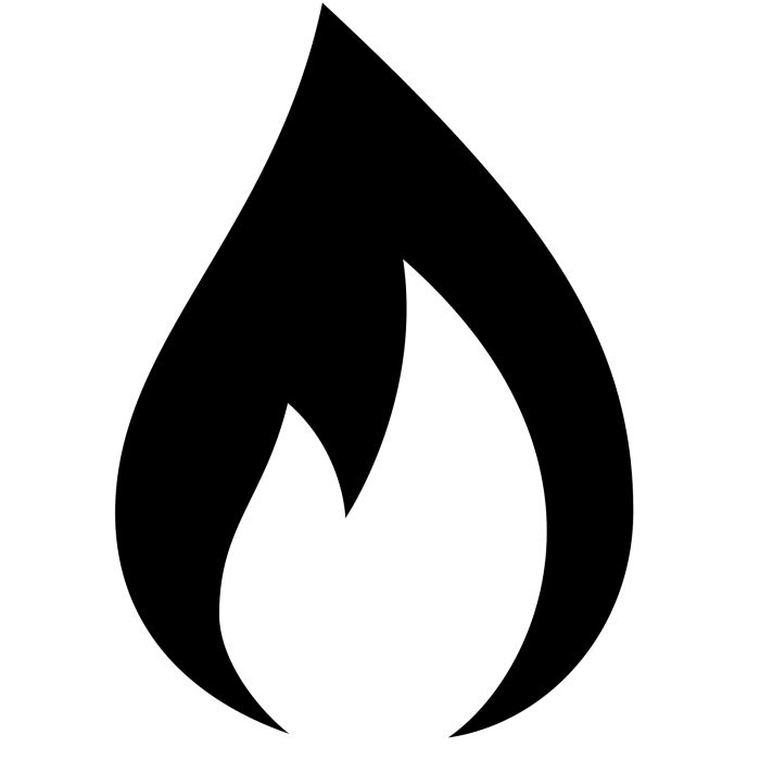 a black and white fire symbol on a white background