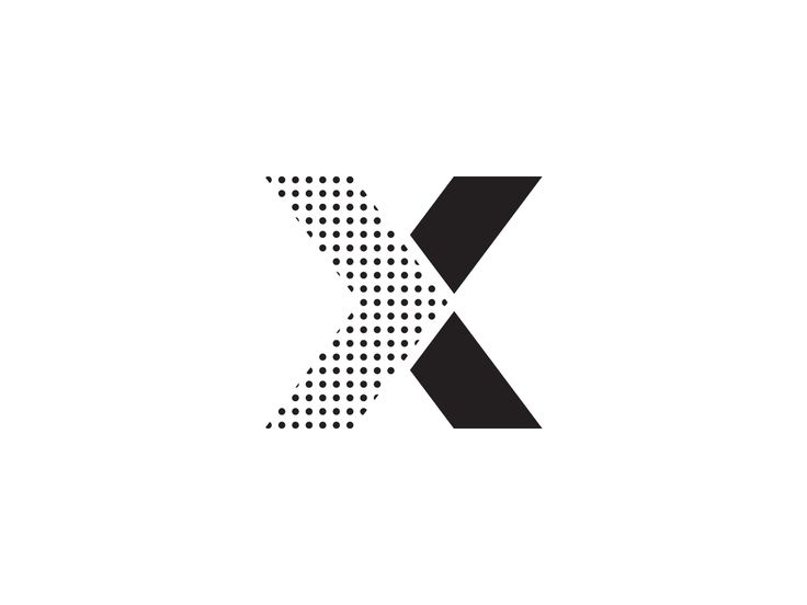 the letter x is made up of dots and lines, with an arrow in the middle